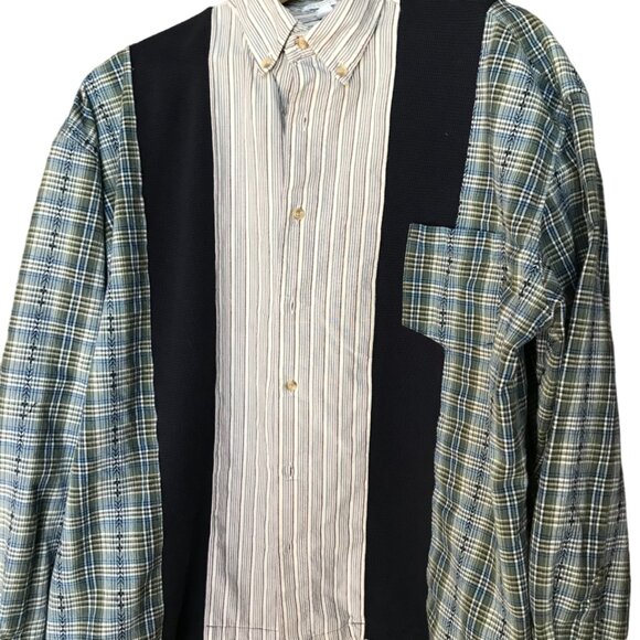 Mixed Prints Button-Down Shirt, Size L to XL: Upcycled Unisex Patchwork Boho Top - Picture 13 of 15